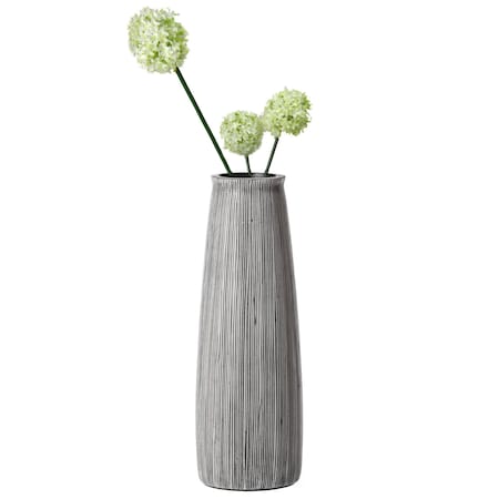 Uniquewise Decorative Modern Round Table Centerpiece Flower Vase with Gray Striped Design, 9 Inch QI004175.S